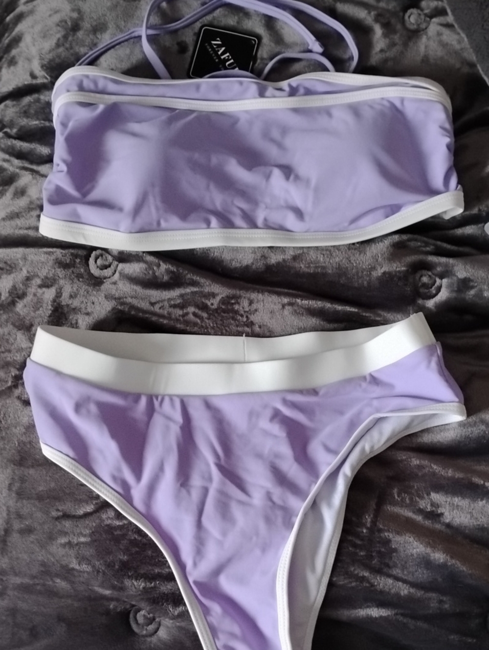 Zaful Lavender Bikini Set with White Trim